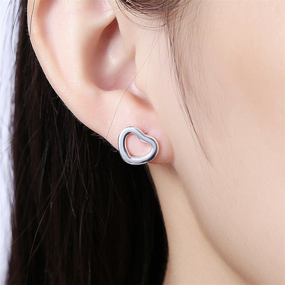 Victoria's Vogue 925 Sterling Silver Heart Band Stud Earrings For Woman Wedding Engagement Fashion Party Charm Jewelry