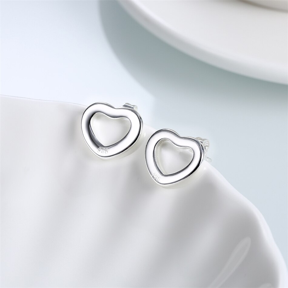 Victoria's Vogue 925 Sterling Silver Heart Band Stud Earrings For Woman Wedding Engagement Fashion Party Charm Jewelry
