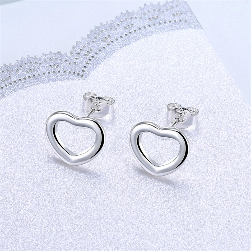 Victoria's Vogue 925 Sterling Silver Heart Band Stud Earrings For Woman Wedding Engagement Fashion Party Charm Jewelry