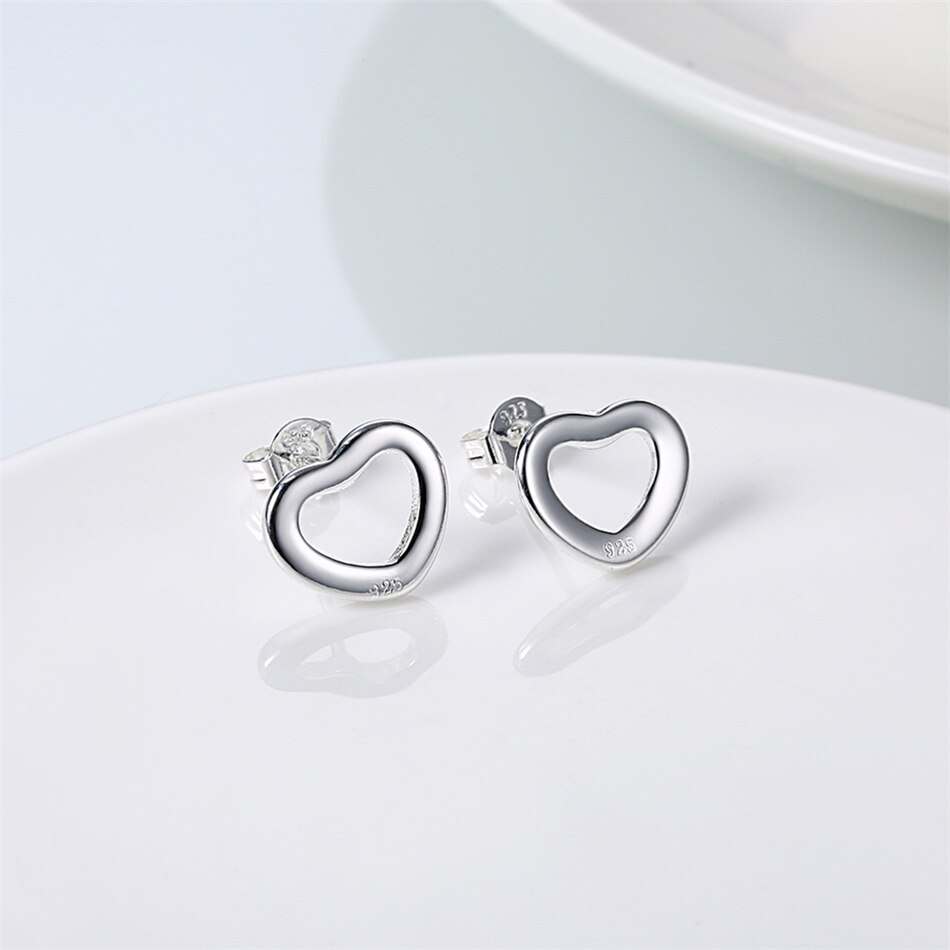 Victoria's Vogue 925 Sterling Silver Heart Band Stud Earrings For Woman Wedding Engagement Fashion Party Charm Jewelry