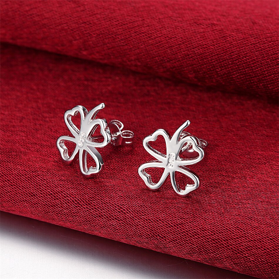 Victoria's Vogue 925 Sterling Silver Four-Leaf Clover Stud Earrings For Woman Wedding Engagement Fashion Party Charm Jewelry