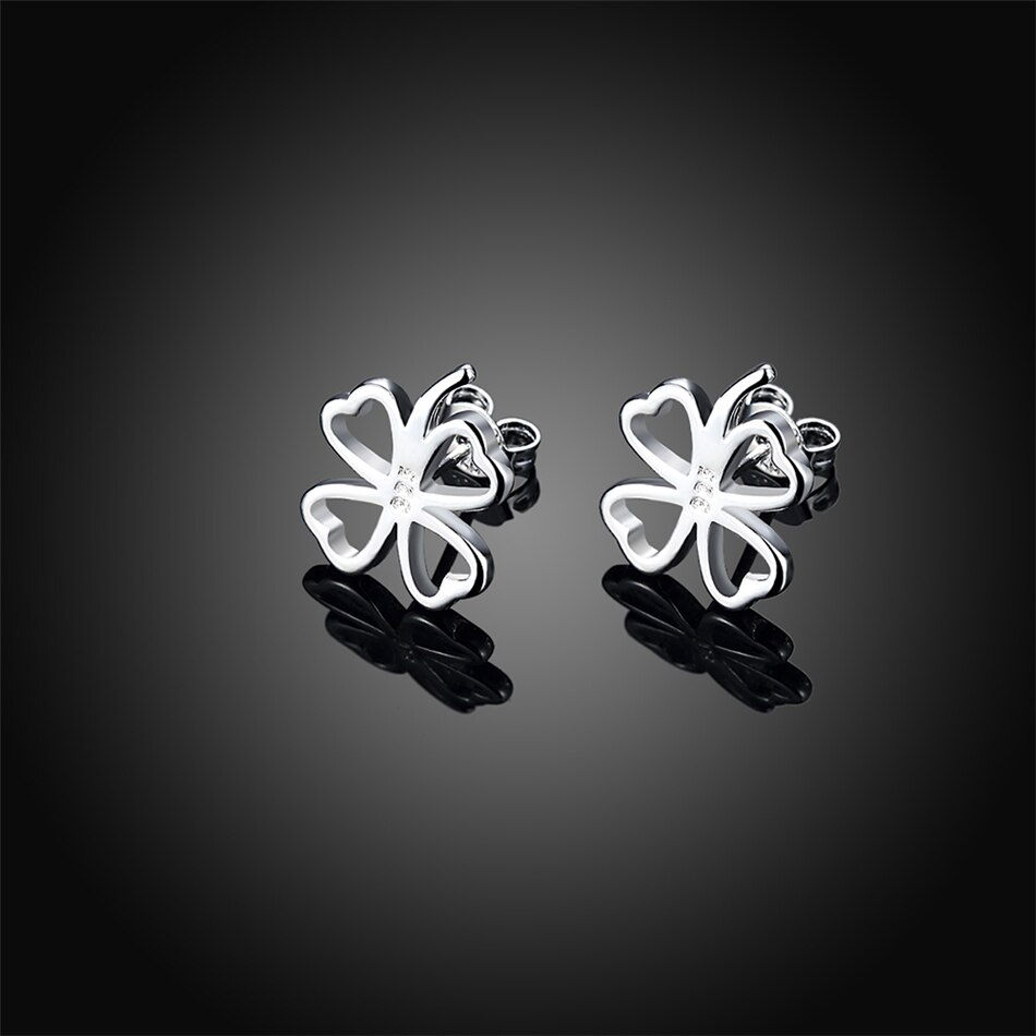 Victoria's Vogue 925 Sterling Silver Four-Leaf Clover Stud Earrings For Woman Wedding Engagement Fashion Party Charm Jewelry