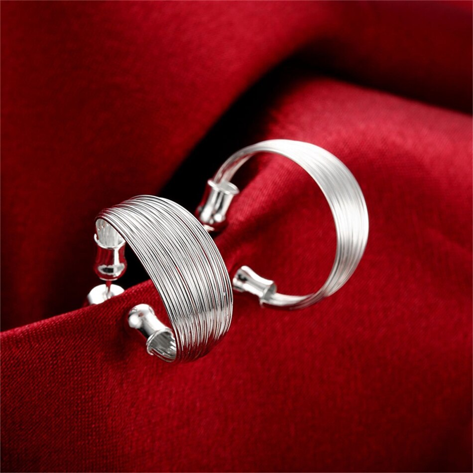 Victoria's Vogue 925 Sterling Silver Smooth Multi-line Stud Earrings For Woman Wedding Engagement Fashion Party Charm Jewelry