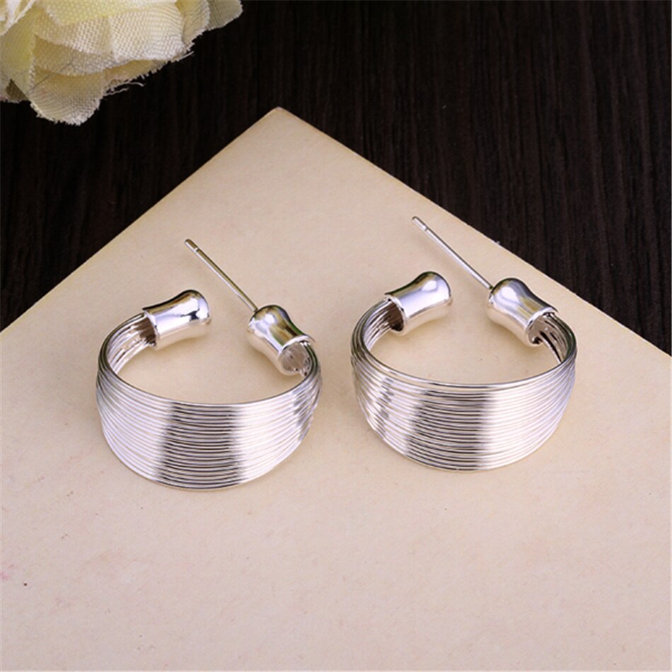 Victoria's Vogue 925 Sterling Silver Smooth Multi-line Stud Earrings For Woman Wedding Engagement Fashion Party Charm Jewelry