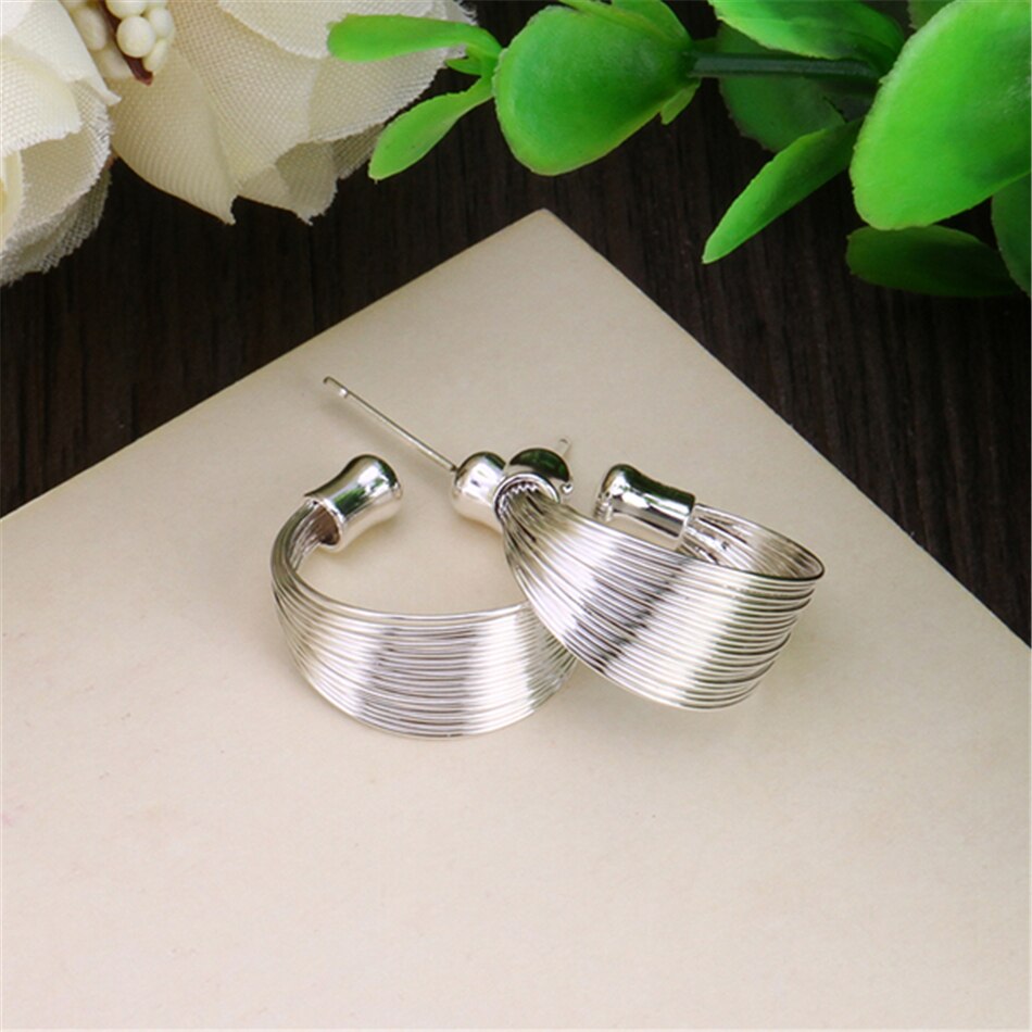 Victoria's Vogue 925 Sterling Silver Smooth Multi-line Stud Earrings For Woman Wedding Engagement Fashion Party Charm Jewelry
