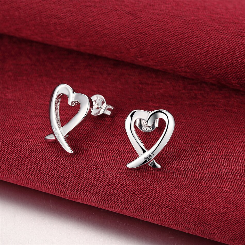 Victoria's Vogue 925 Sterling Silver Hollow Heart Stud Earrings For Woman Wedding Engagement Fashion Party Charm Jewelry