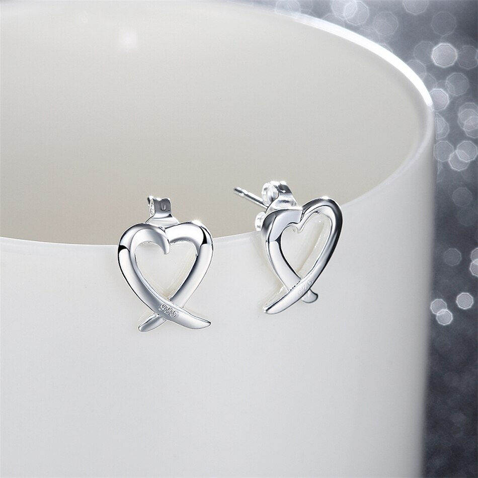 Victoria's Vogue 925 Sterling Silver Hollow Heart Stud Earrings For Woman Wedding Engagement Fashion Party Charm Jewelry