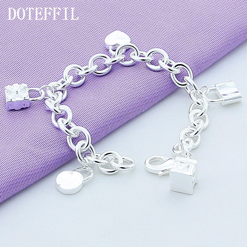 Victoria's Vogue 925 Sterling Silver Five Round Square Lock Bracelet For Women Fashion Charm Wedding Engagement Party Jewelry