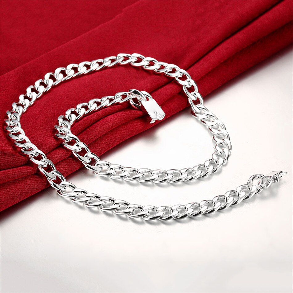 Victoria's Vogue 925 Sterling Silver 10mm 20 inch/24 inch Sideways chain Necklace For Men Fashion Party Domineering Jewelry