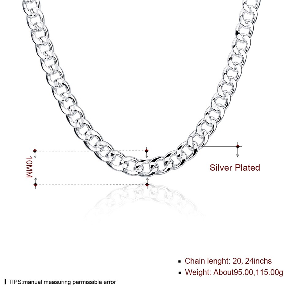 Victoria's Vogue 925 Sterling Silver 10mm 20 inch/24 inch Sideways chain Necklace For Men Fashion Party Domineering Jewelry