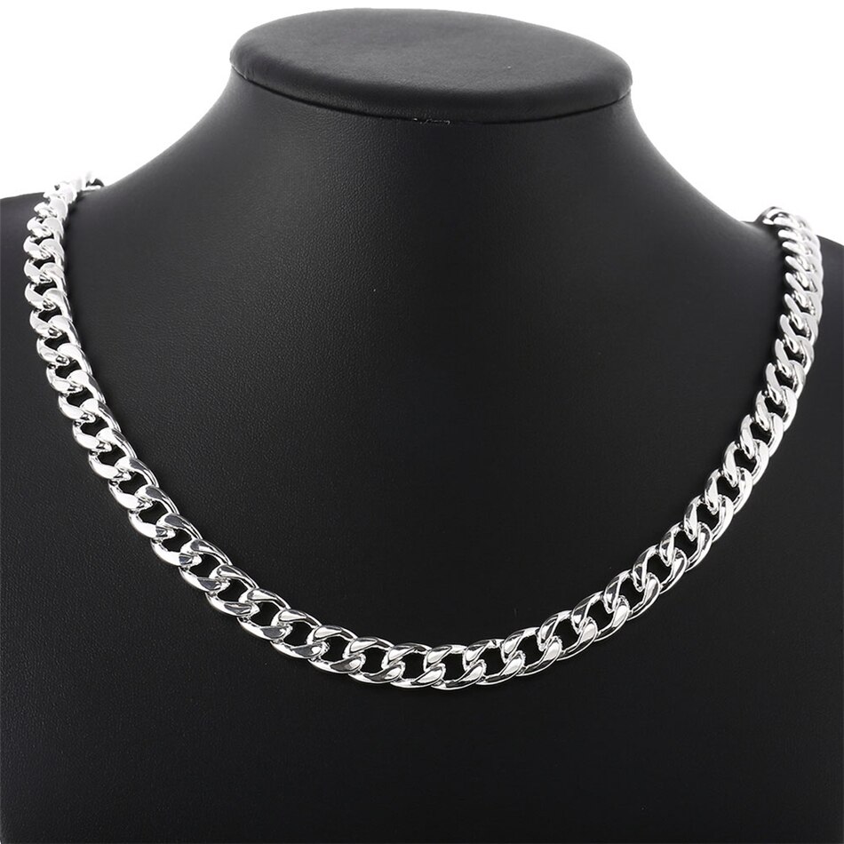Victoria's Vogue 925 Sterling Silver 10mm 20 inch/24 inch Sideways chain Necklace For Men Fashion Party Domineering Jewelry