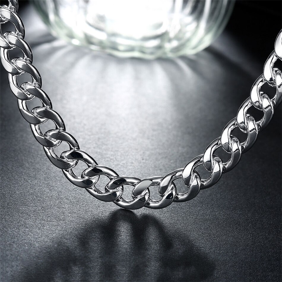 Victoria's Vogue 925 Sterling Silver 10mm 20 inch/24 inch Sideways chain Necklace For Men Fashion Party Domineering Jewelry