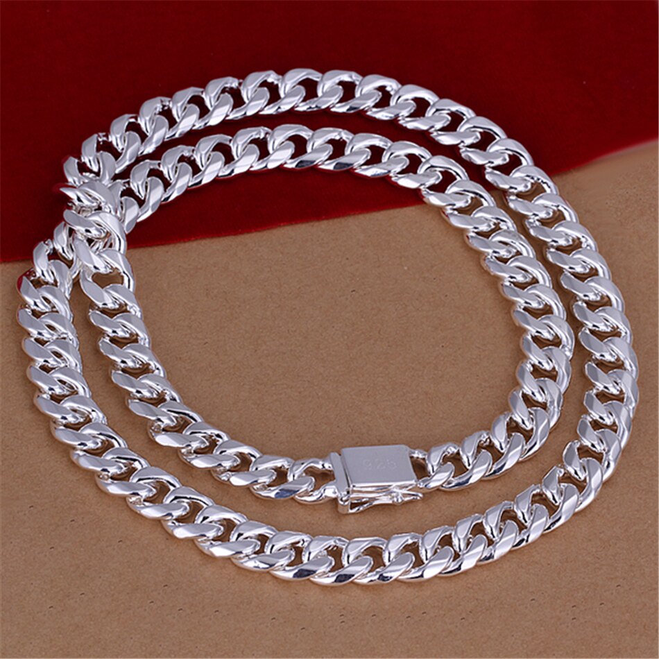 Victoria's Vogue 925 Sterling Silver 10mm 20 inch/24 inch Sideways chain Necklace For Men Fashion Party Domineering Jewelry