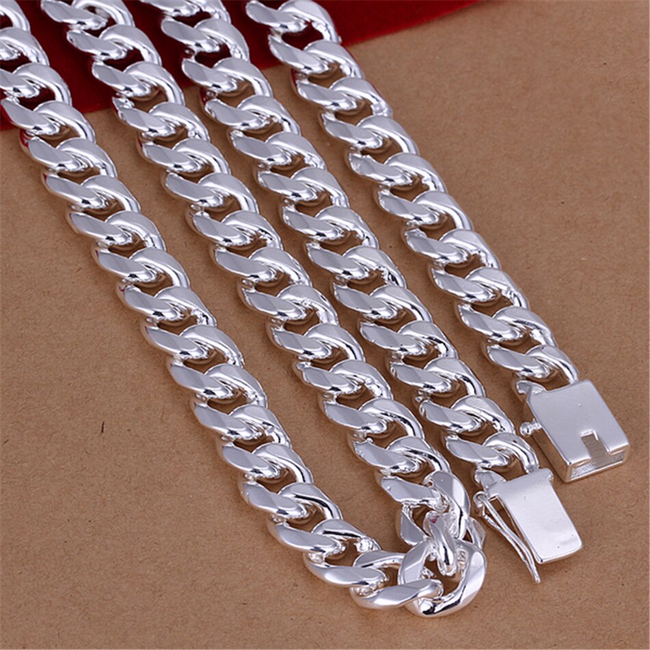 Victoria's Vogue 925 Sterling Silver 10mm 20 inch/24 inch Sideways chain Necklace For Men Fashion Party Domineering Jewelry