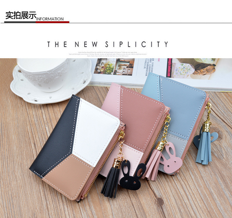 Victoria's Vogue Geometric Women Wallets with Zipper Pink Phone Pocket Purse Card Holder Patchwork Women Long Wallet Lady Tassel Short Coin Purse