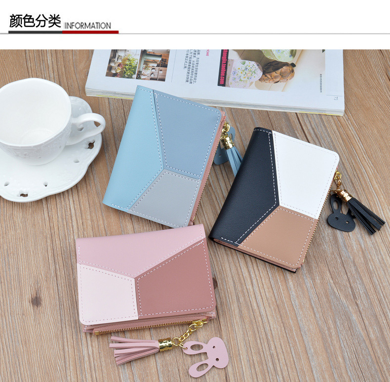 Victoria's Vogue Geometric Women Wallets with Zipper Pink Phone Pocket Purse Card Holder Patchwork Women Long Wallet Lady Tassel Short Coin Purse