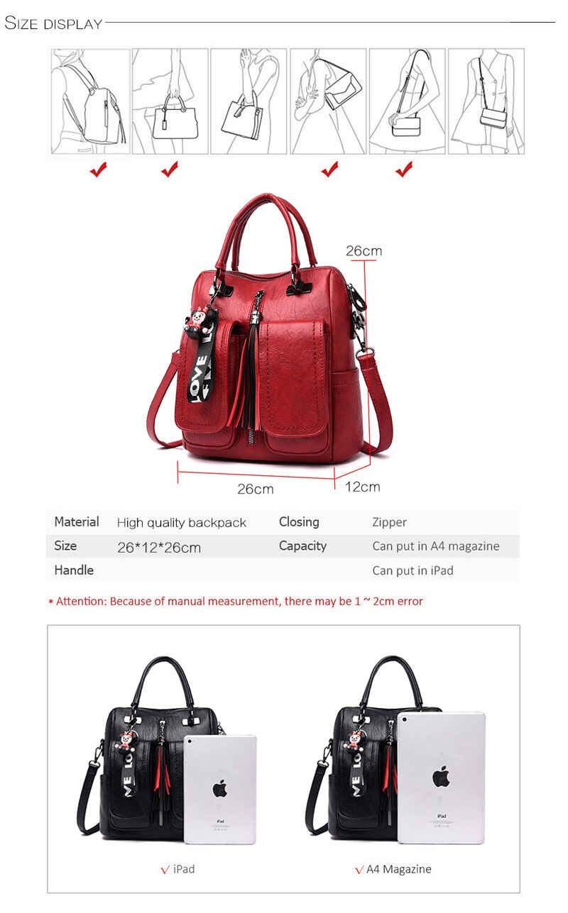 Victoria's Vogue 3-in-1 Women Backpacks Vintage Female Shoulder Bags Soft Leather Backpack Ladies Travel Back Pack Luxury Bags for Girls Mochila