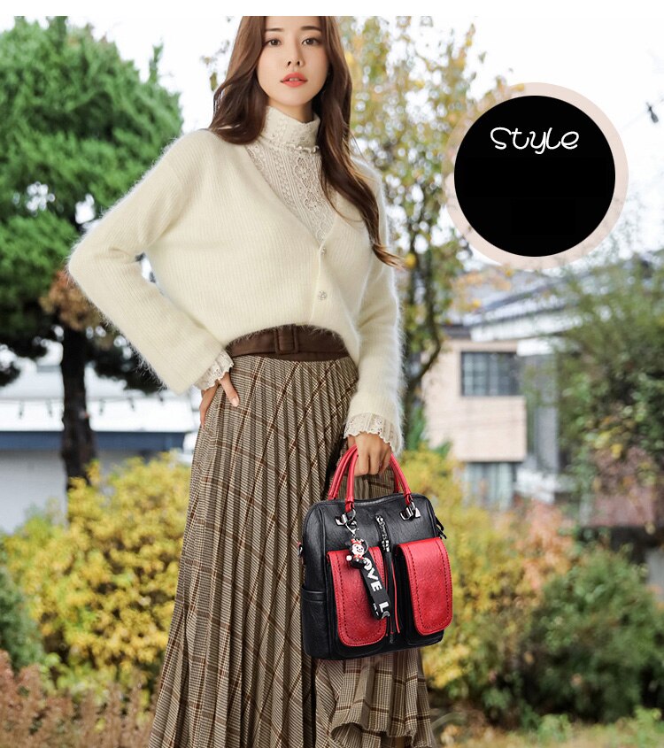 Victoria's Vogue 3-in-1 Women Backpacks Vintage Female Shoulder Bags Soft Leather Backpack Ladies Travel Back Pack Luxury Bags for Girls Mochila