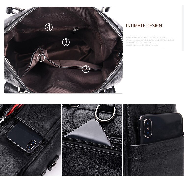 Victoria's Vogue 3-in-1 Women Backpacks Vintage Female Shoulder Bags Soft Leather Backpack Ladies Travel Back Pack Luxury Bags for Girls Mochila