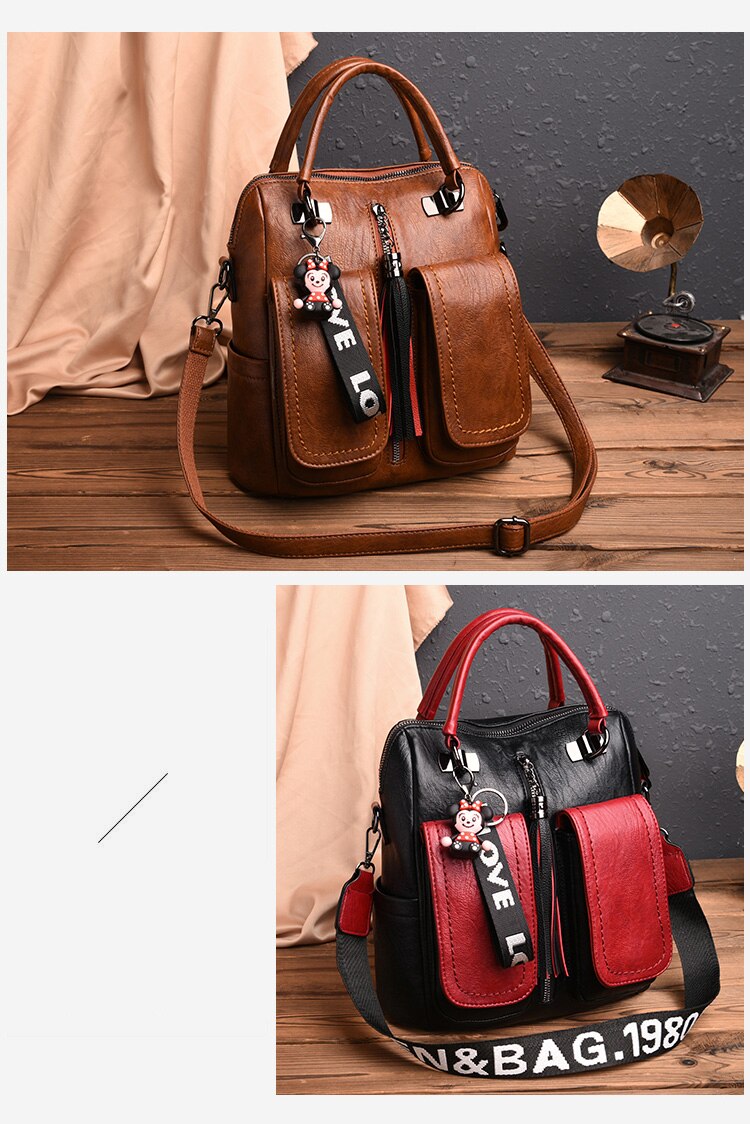 Victoria's Vogue 3-in-1 Women Backpacks Vintage Female Shoulder Bags Soft Leather Backpack Ladies Travel Back Pack Luxury Bags for Girls Mochila
