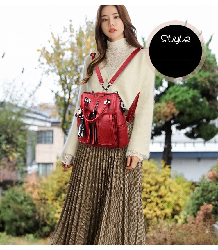 Victoria's Vogue 3-in-1 Women Backpacks Vintage Female Shoulder Bags Soft Leather Backpack Ladies Travel Back Pack Luxury Bags for Girls Mochila