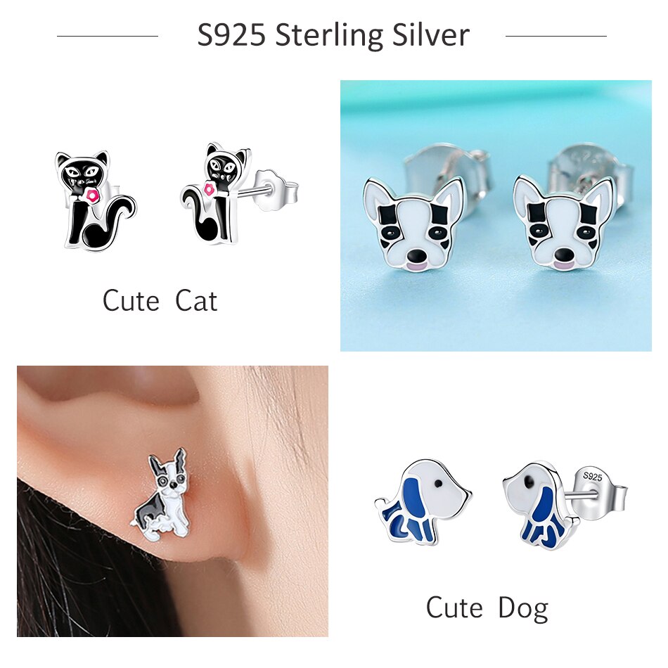 Victoriasweb Fashion 925 Sterling Silver Earrings Children Jewelry Red Enamel Animal Ladybug Small Stud Earrings For Kids Girls Baby