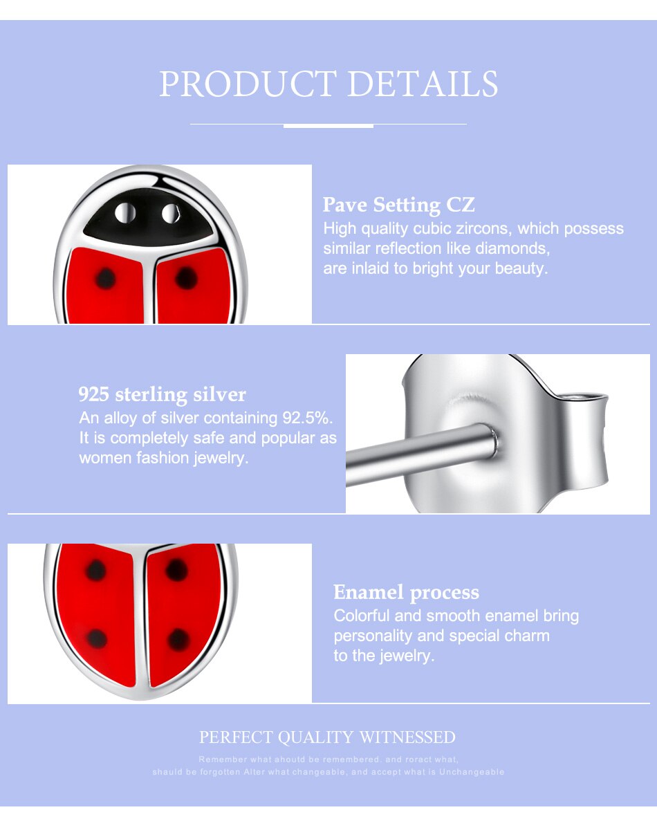 Victoriasweb Fashion 925 Sterling Silver Earrings Children Jewelry Red Enamel Animal Ladybug Small Stud Earrings For Kids Girls Baby