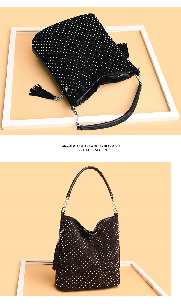 Victoria's Vogue New Rhinestone Women Bucket Bag Large Scrub Leather Handbag for Ladies Big Size Tote Shoulder Bags Tassels Crossbody Bags