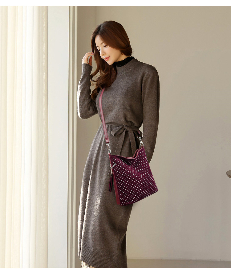 Victoria's Vogue New Rhinestone Women Bucket Bag Large Scrub Leather Handbag for Ladies Big Size Tote Shoulder Bags Tassels Crossbody Bags