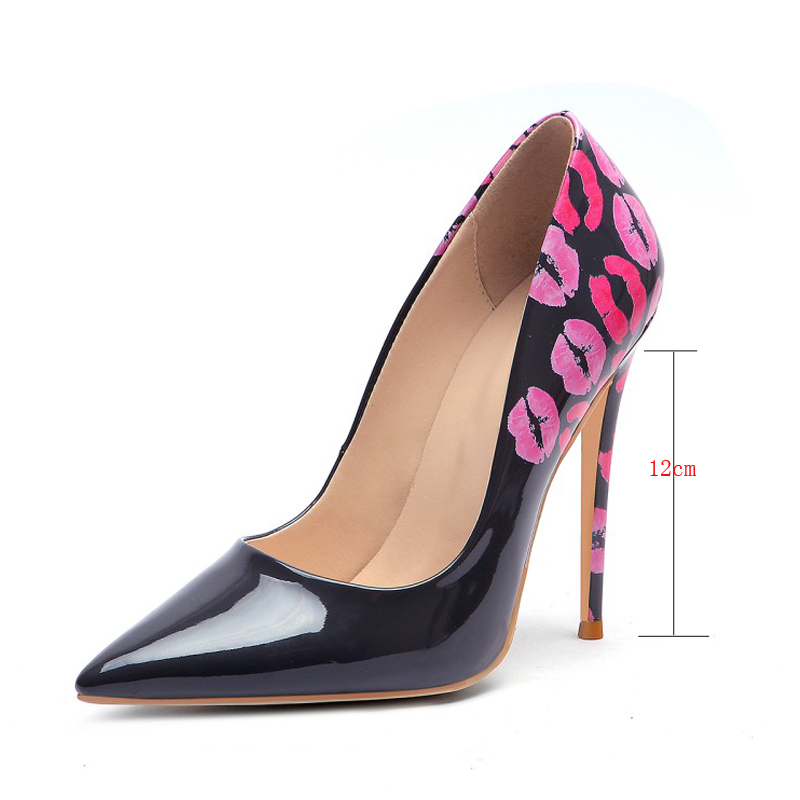Victoria's Vogue Ladies Graffiti High Heel Pointed Toe Shoes Lip Pattern Classic Luxury Brand Pumps 8cm 10cm 12cm Stiletto Wedding Shoes 34-45