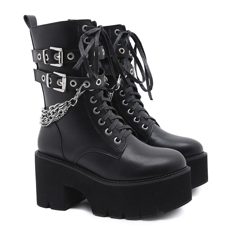 Victoria’s Vogue High Quality Leather Gothic Black Boots Women Heel ...