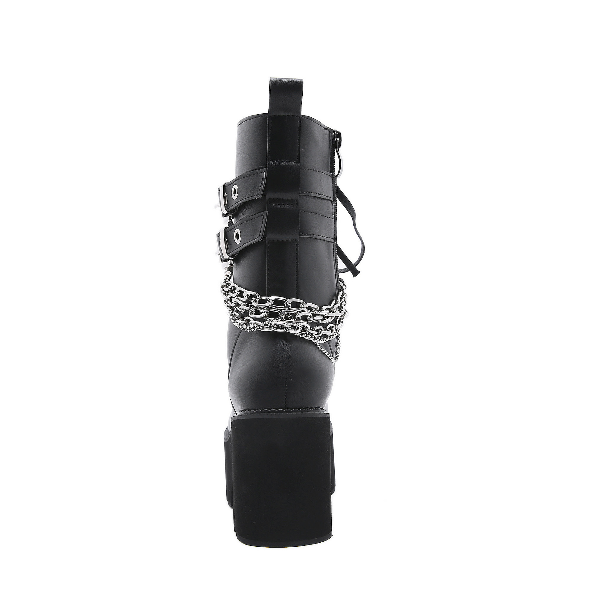 Victoria's Vogue High Quality Leather Gothic Black Boots Women Heel Sexy Chain Chunky Heel Platform Boots Female Punk Style Ankle Boots Zipper Victoria's Vogue High Quality Leather Gothic Black Boots Women Heel Sexy Chain Chunky Heel Platform Boots Female Punk Style Ankle Boots Zipper