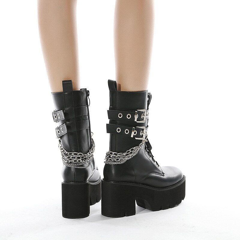 Victoria’s Vogue High Quality Leather Gothic Black Boots Women Heel ...