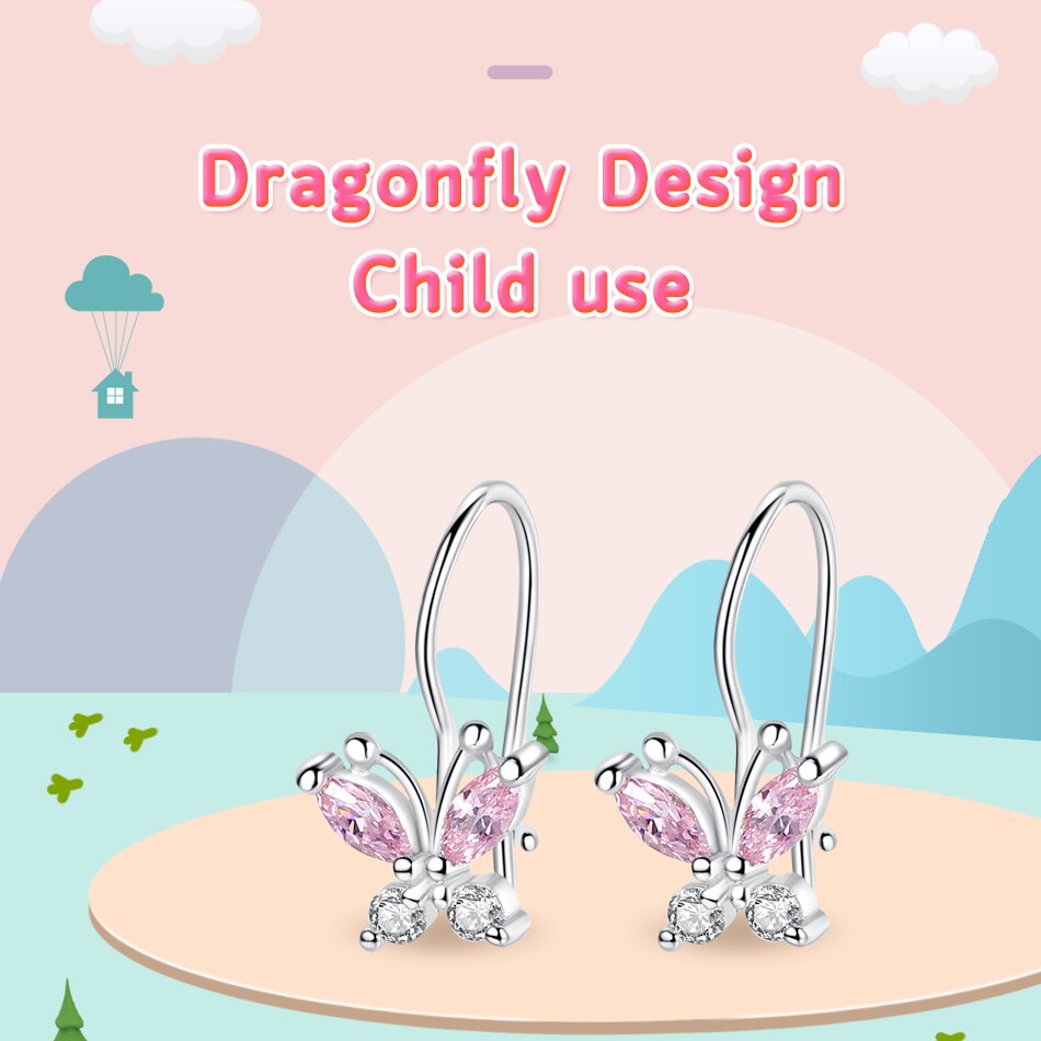 Victoriasvogue Sparkling Crystal Cute Butterfly Earrings 925 Sterling Silver Small Hoop Earrings for Kids Baby Girls Children Jewelry