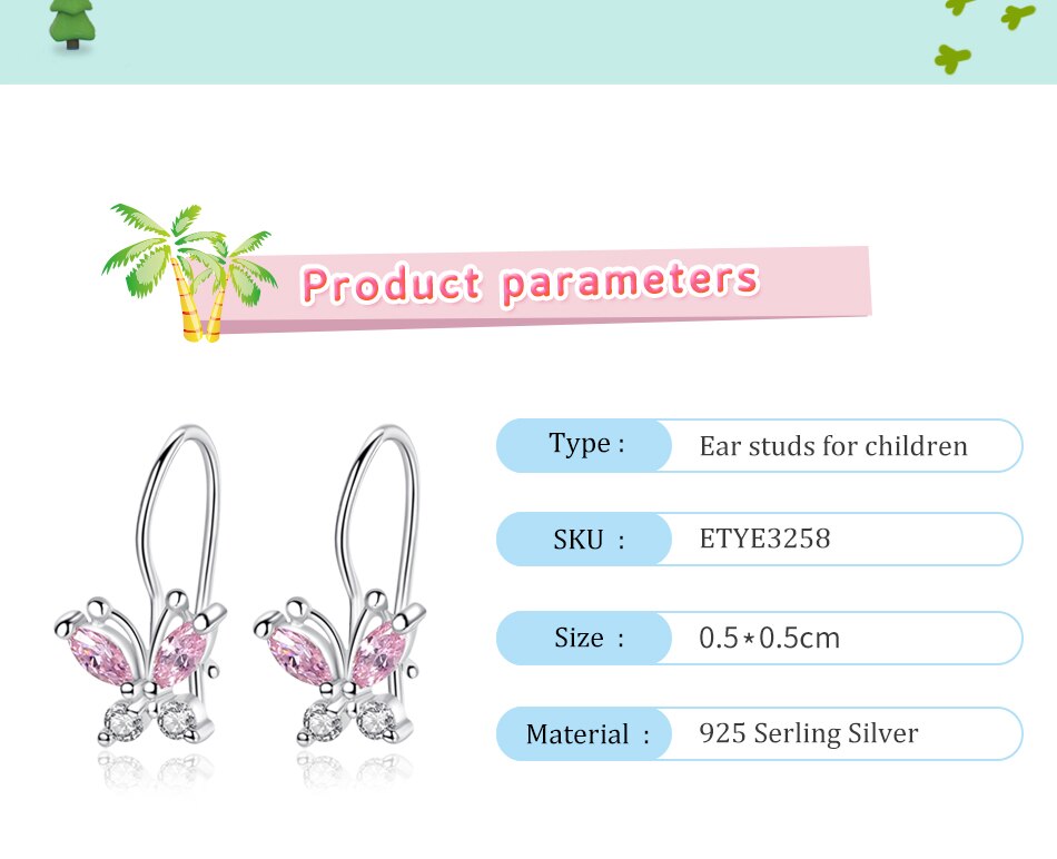 Victoriasvogue Sparkling Crystal Cute Butterfly Earrings 925 Sterling Silver Small Hoop Earrings for Kids Baby Girls Children Jewelry