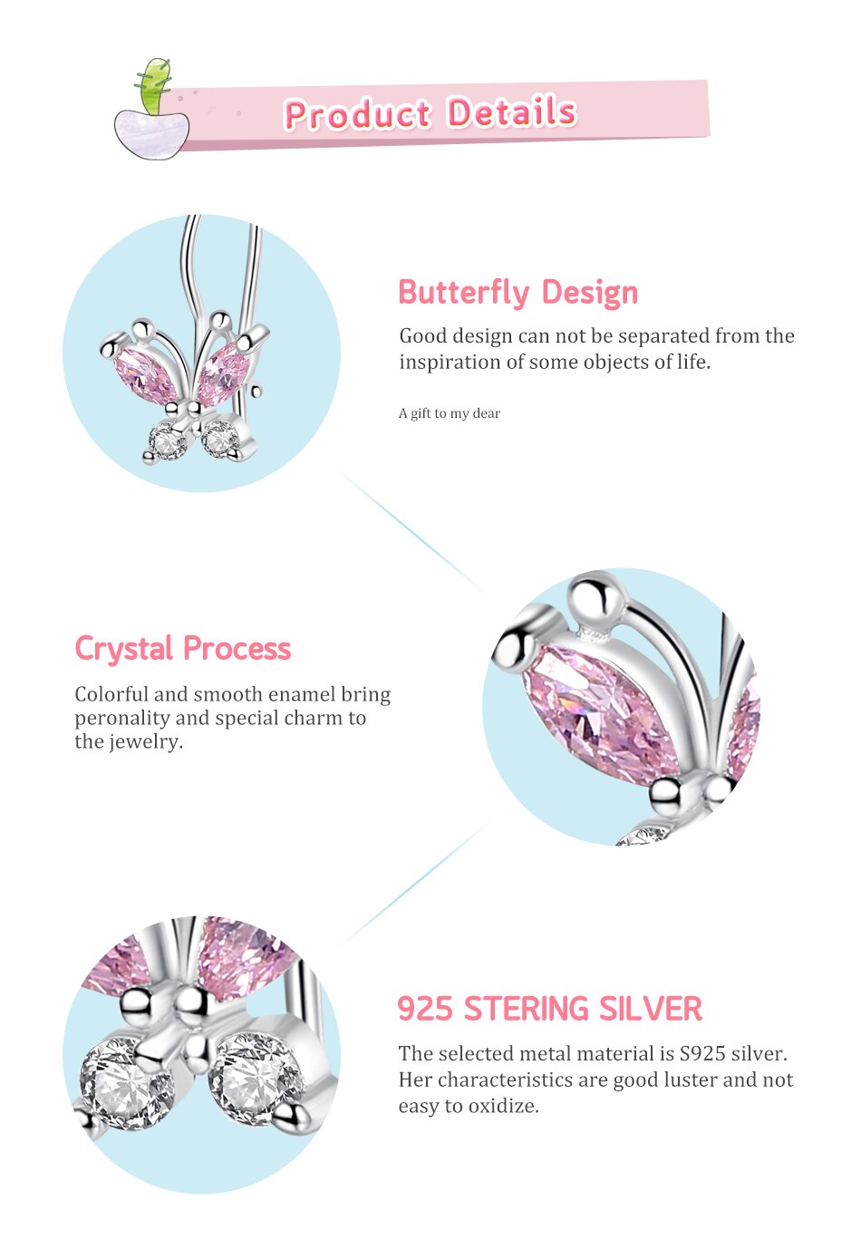 Victoriasvogue Sparkling Crystal Cute Butterfly Earrings 925 Sterling Silver Small Hoop Earrings for Kids Baby Girls Children Jewelry