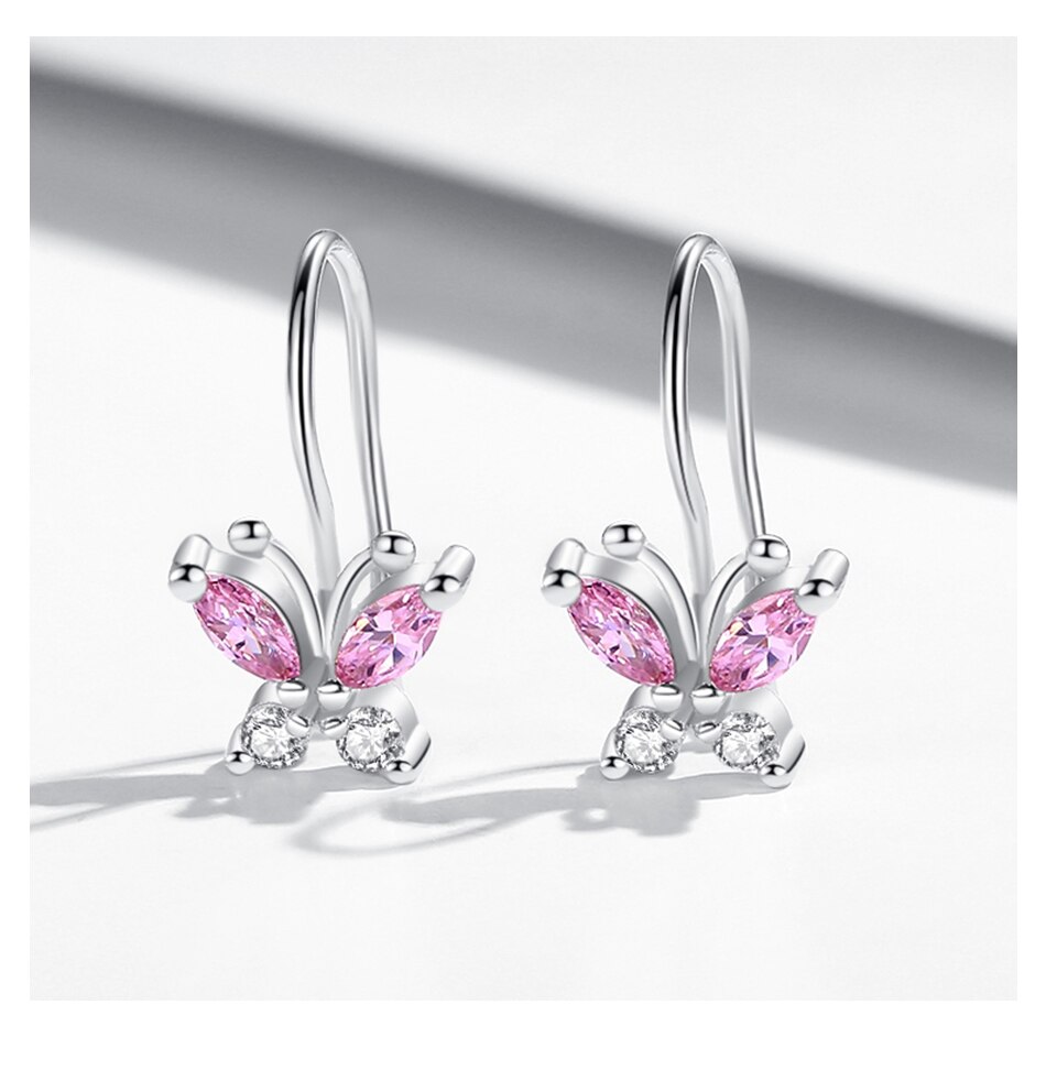 Victoriasvogue Sparkling Crystal Cute Butterfly Earrings 925 Sterling Silver Small Hoop Earrings for Kids Baby Girls Children Jewelry