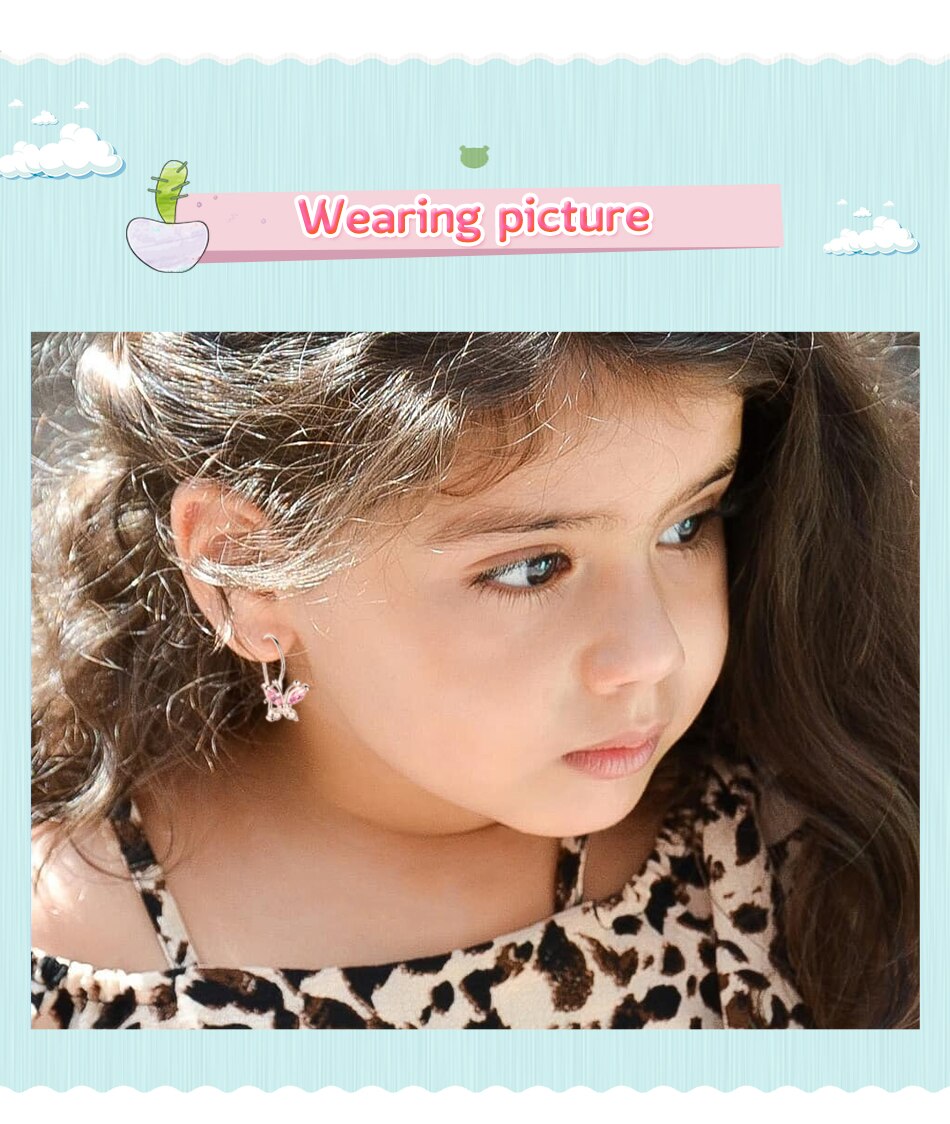 Victoriasvogue Sparkling Crystal Cute Butterfly Earrings 925 Sterling Silver Small Hoop Earrings for Kids Baby Girls Children Jewelry
