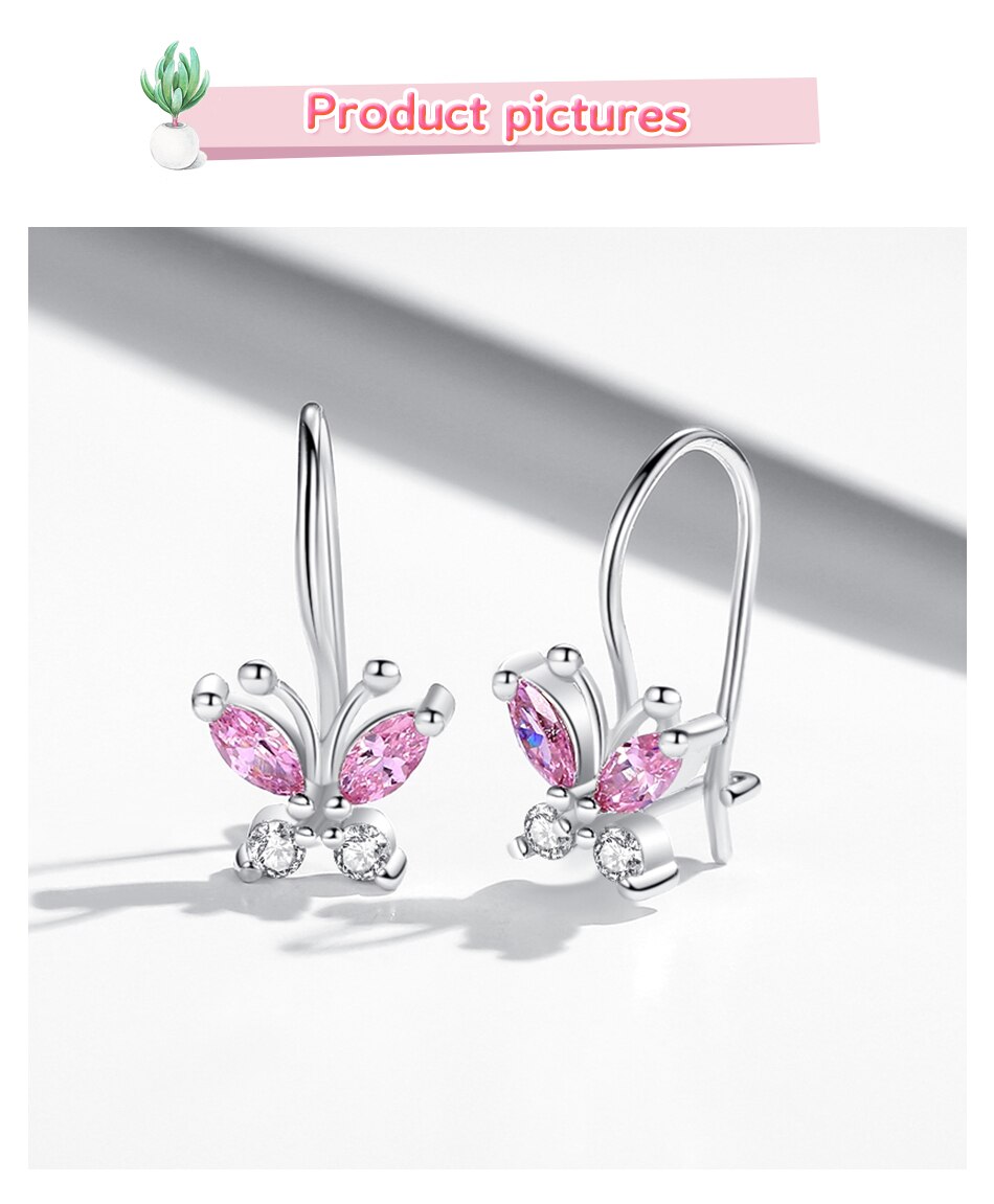 Victoriasvogue Sparkling Crystal Cute Butterfly Earrings 925 Sterling Silver Small Hoop Earrings for Kids Baby Girls Children Jewelry