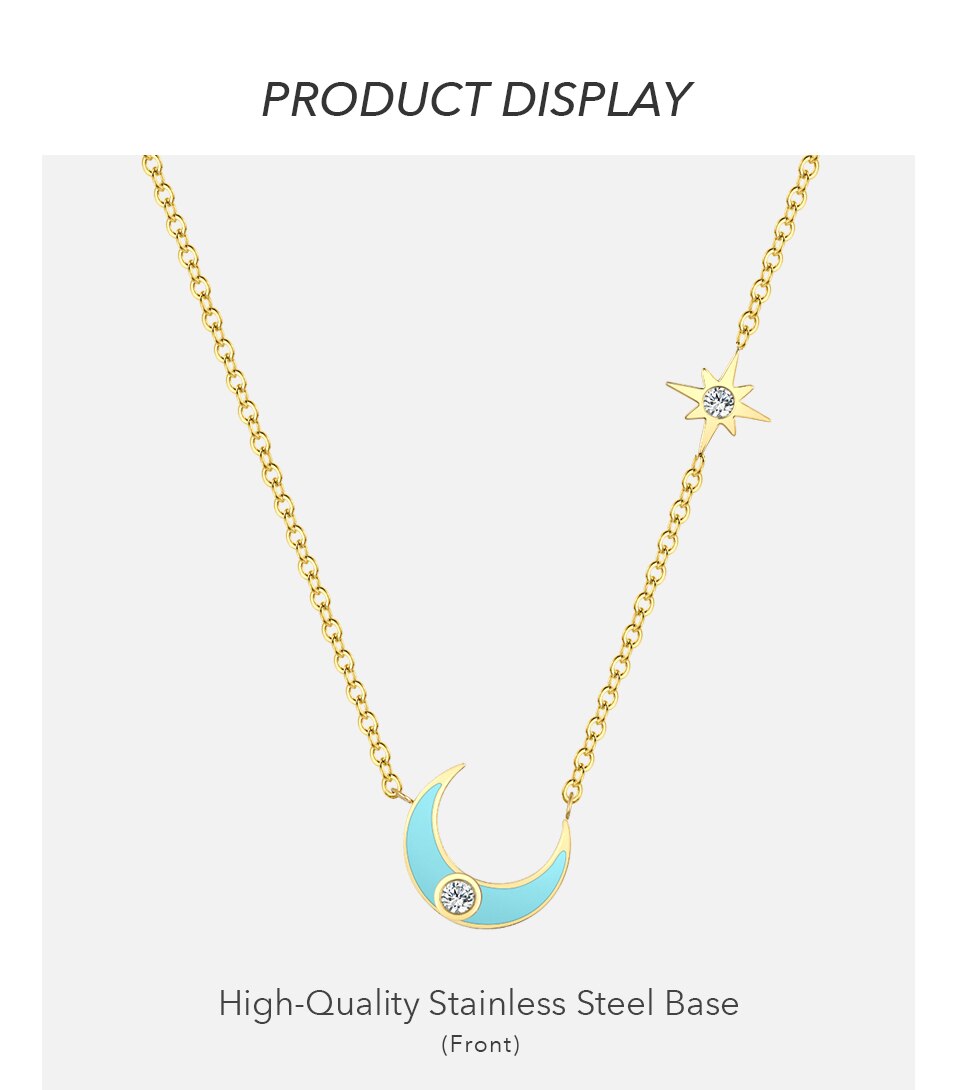 Victoria's Vogue Blue Moon Necklace For Women Stainless Steel Fashion Jewelry Gold Color Fine Pendant Necklace 2021 Beach Collier