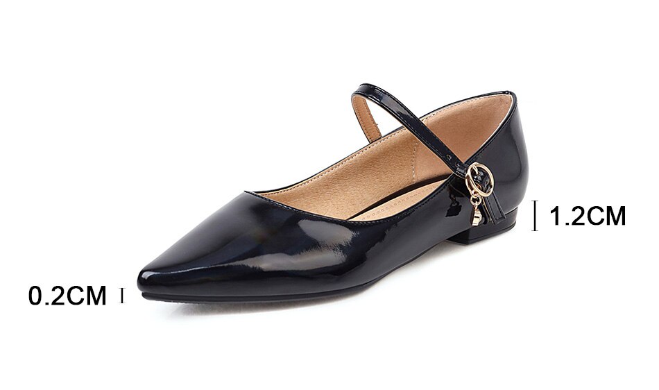 Victoria's Vogue Patent Leather Pointed Toe Flats Women Mary Jane Fashion Crystal Ladies Office Shoes Flat Heel Comfortable Plus Size 46