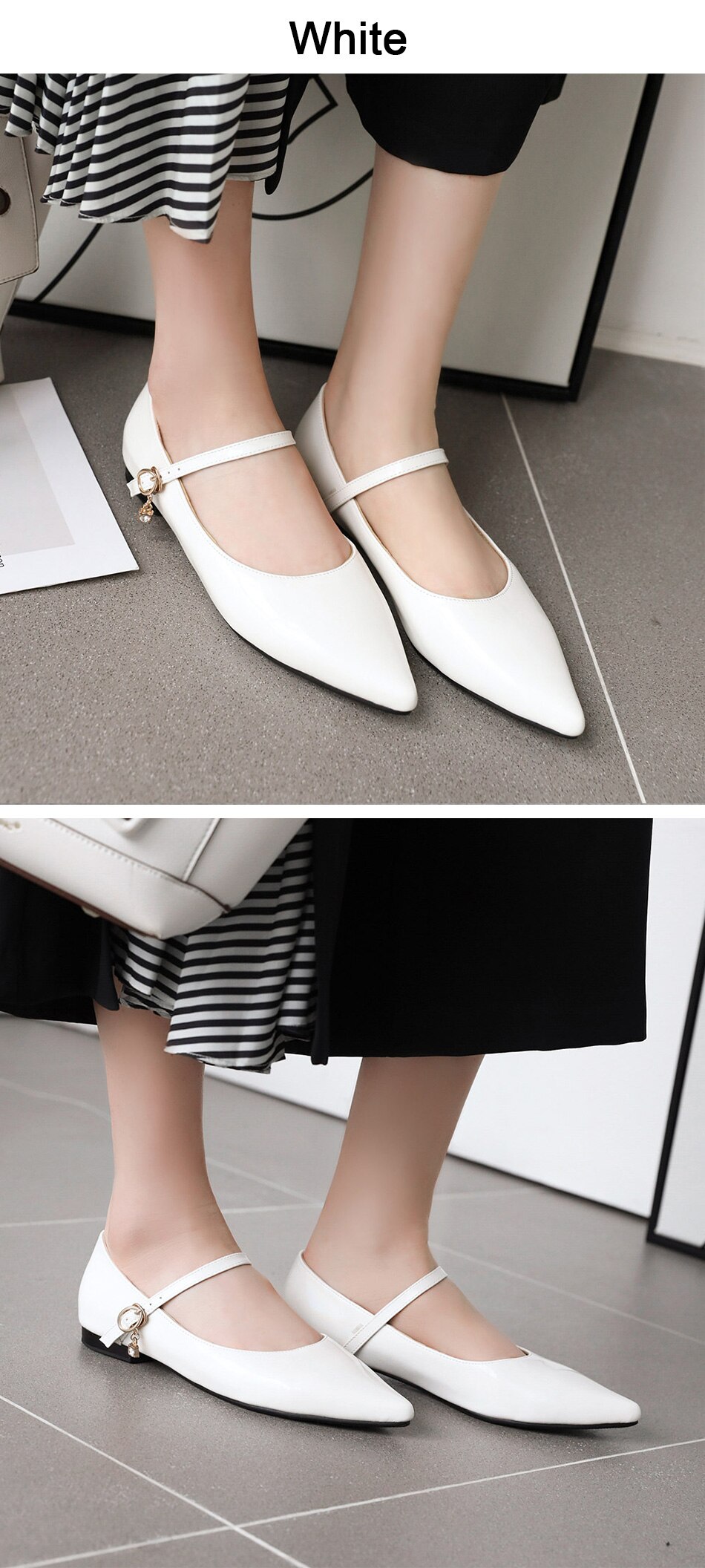 Victoria's Vogue Patent Leather Pointed Toe Flats Women Mary Jane Fashion Crystal Ladies Office Shoes Flat Heel Comfortable Plus Size 46