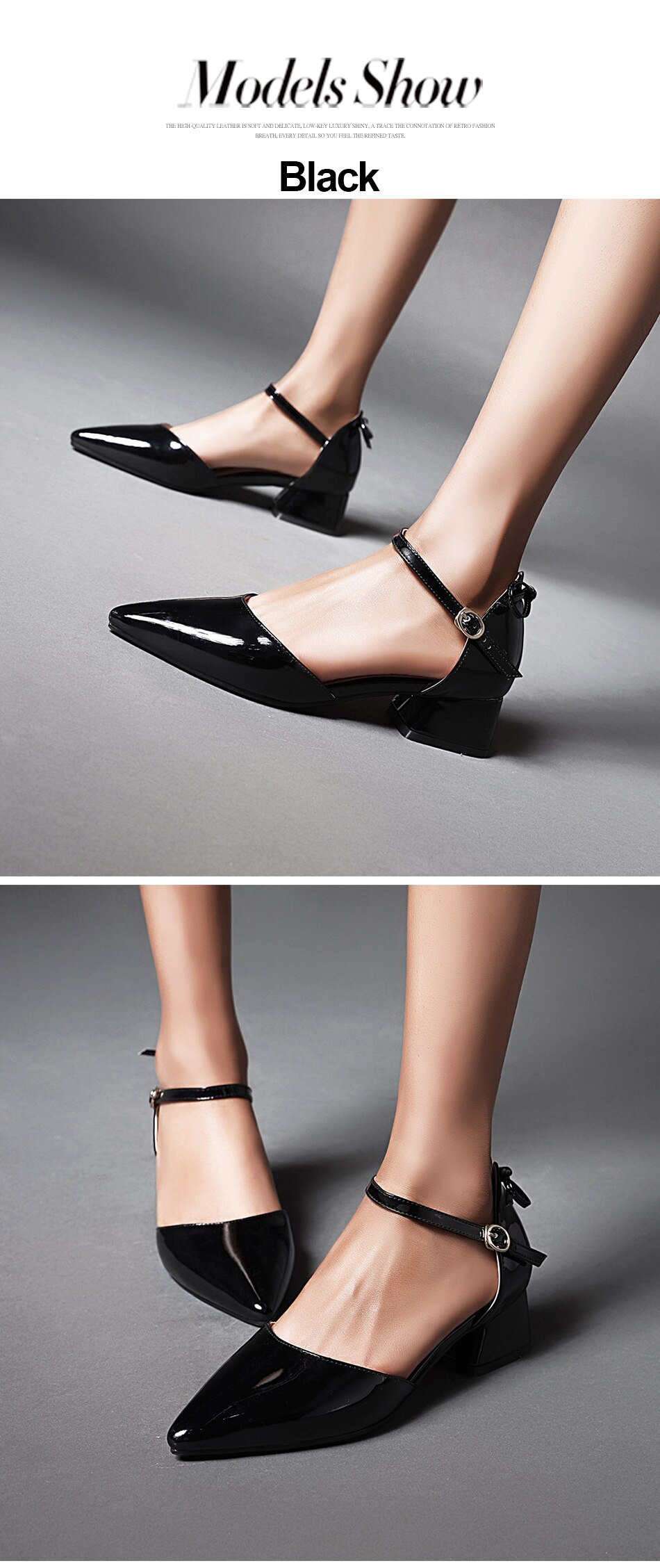 Victoria's Vogue Patent Leather Pointed Toe Shoes Women Two Piece Summer Shoes Pumps For Office Working Fashion Bowie Mid Heel Big Size 48