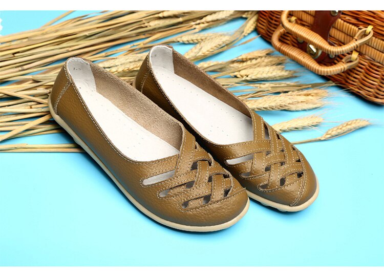 Victoria's Vogue Genuine Leather Summer Women Flats Shoes 2021 Casual Shoes Breathable Ladies Loafers party Platform Women's Footwear