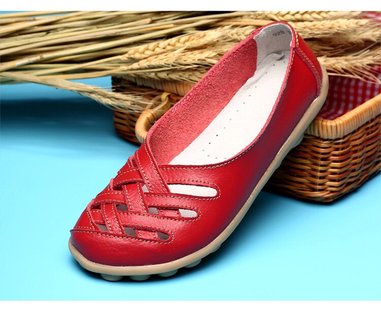 Victoria's Vogue Genuine Leather Summer Women Flats Shoes 2021 Casual Shoes Breathable Ladies Loafers party Platform Women's Footwear