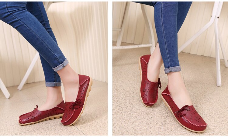 Victoria's Vogue Women Flats Shoes New Moccasins Lady Genuine Leather Footwear Mother Loafes Flower Shoes Woman Soft Sole Ballet 43 Size