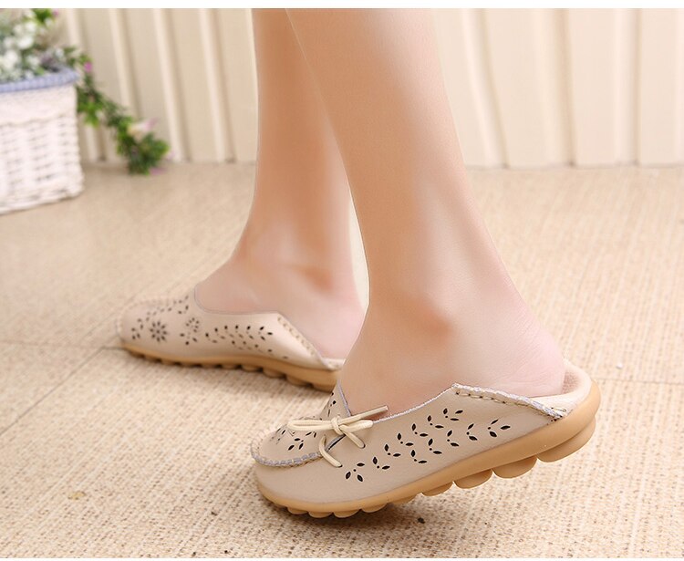 Victoria's Vogue Women Flats Shoes New Moccasins Lady Genuine Leather Footwear Mother Loafes Flower Shoes Woman Soft Sole Ballet 43 Size