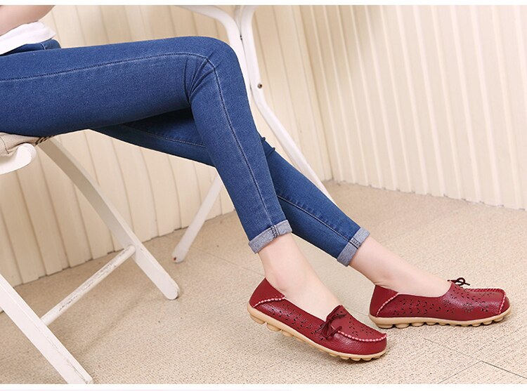 Victoria's Vogue Women Flats Shoes New Moccasins Lady Genuine Leather Footwear Mother Loafes Flower Shoes Woman Soft Sole Ballet 43 Size