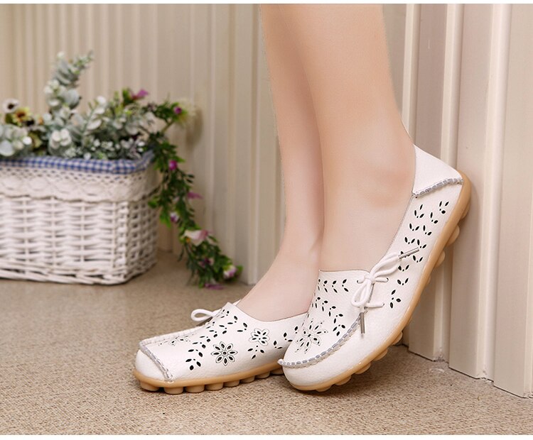 Victoria's Vogue Women Flats Shoes New Moccasins Lady Genuine Leather Footwear Mother Loafes Flower Shoes Woman Soft Sole Ballet 43 Size