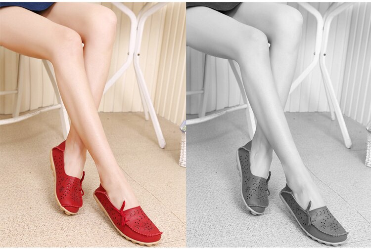 Victoria's Vogue Women Flats Shoes New Moccasins Lady Genuine Leather Footwear Mother Loafes Flower Shoes Woman Soft Sole Ballet 43 Size